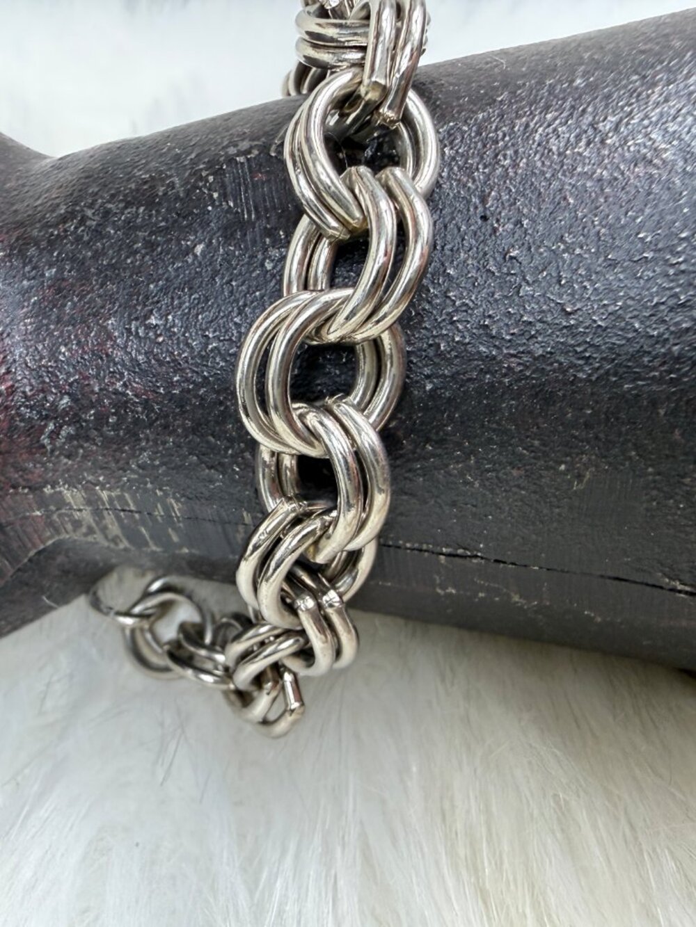 Vintage Silver Tone Double Like Charm Bracelet 9.5"